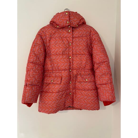 J Crew New Chateau Puffer Coat In Liberty Toutouayette Fabric Winter Pink Red S